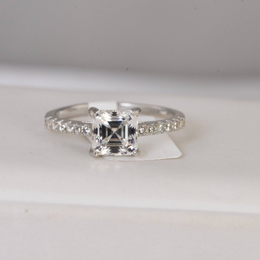 1ct Asscher Cut Moissanite Engagement Ring 925
